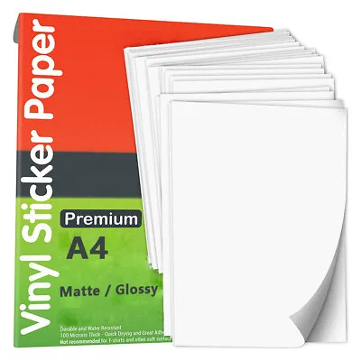 Vinyl Sticker Paper A4 Self-adhesive Glossy Matte White InkJet Printer Printable • $9.99