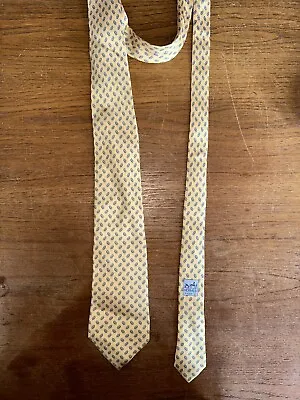 Hermes Paris Made In France Silk Tie  YELLOW Chaine D'Ancre 7957 EA!!! • $50