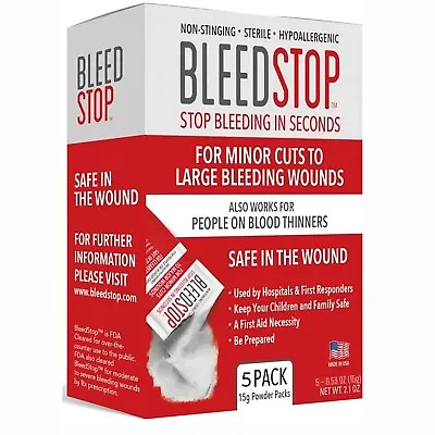 BleedStop™ First Aid Powder For Blood Clotting Trauma Kit - 5 PK (15g) Pouches • $18.99