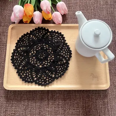 4Pcs/Lot Black Vintage Hand Crochet Lace Doilies Round Table Mat Flower Doily 8  • $10.79