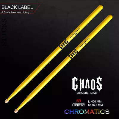 DRUM STICKS 3x CHAOS 5B DRUMSTICKS – CHROMATICS YELLOW 3 PAIRS AMERICAN HICKORY • $59