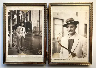 $29.50 • Buy Vtg 1950s Framed Photos Dapper Handsome Man REAL HUMAN HAIR Waxed Long Mustache