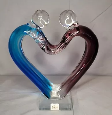 Vtg GCA Murano Style Art Glass Intertwined Heart Lover's Sculpture • $38