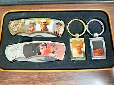 John Wayne 2 Lockback Pocket Knives With Keychain Set In Tin Box Never Used • $42.50