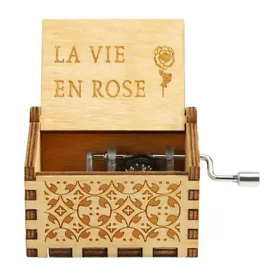 Retro Wooden Music Box Hand Crank Engraved Musical Toys Kids Birthday Xmas Gift • £6.29