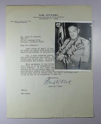 LOT- General Mark W. Clark WW2 GENERAL DOUBLE-Signed Letter & Photo -1973 • $100