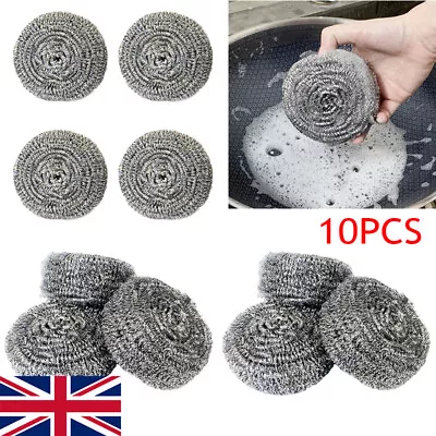 10pcs Stainless Steel Scourers Kitchen Washing Cleaning Wire Pads Pan Stains UK • £5.69