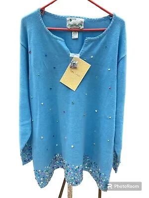 New Quaker Factory Light Blue Pullover V-neck Beaded Dressy 2X Sweater • $24
