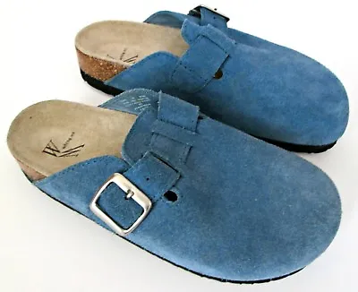 $18.97 • Buy White Mountain Mules Gracie 5M Blue Nubuck Suede Slides Clog Flats Buckles Shoes