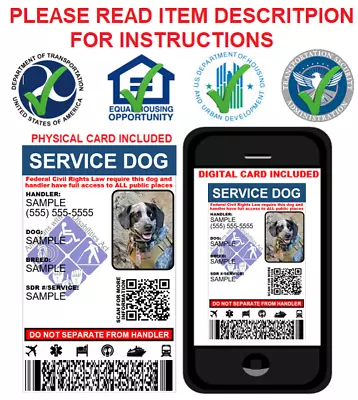 $10.99 • Buy Customizable Custom Service Dog  Id Card - Physical & Digital Card 