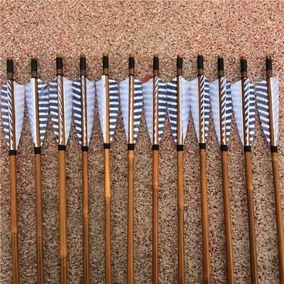 12PK China Traditional Gray Feathers Self Nock Bamboo Arrows For Longbow • $195.10