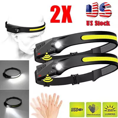 2X Waterproof COB Headlamp Night Buddy LED Sensor 230° Head Torch Headlight Lamp • $10.99