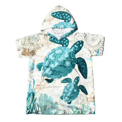 Novelty Sea Turtle Kid Child Hooded Swim Beach Towel+Pocket Sleeve Birthday Gift • £23.99