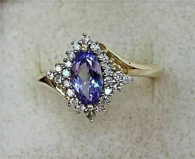2.20Ct Marquise Lab Created Blue Tanzanite Wedding Ring 14K Yellow Gold Plated • $107.99