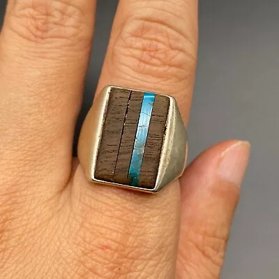 Vintage Southwestern Turquoise Wood Silver Ring Size 9.5 • $195