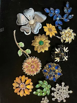 Lot Of 12 Antique Vintage Rhinestone Brooch Pin Jade Sapphire Enamel Floral NR! • $5.50