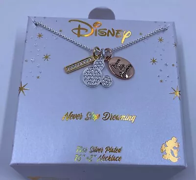 Disney Silver Plated Necklace NIP Never Stop Dreaming 16 +2  LOOK Mickey Mouse • $12