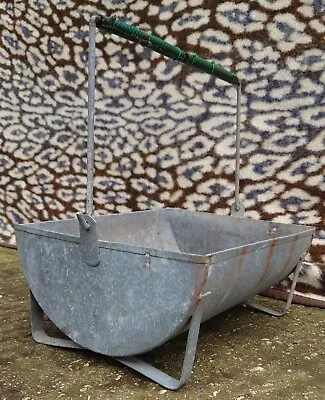 Vintage Galvanized Paint Tray Animal Feeder Hanging Planter Carry Handle Hole • £36