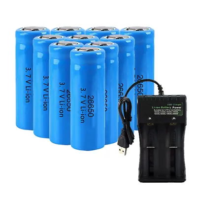Rechargeable 3.7V Li-ion Battery & Charger For Flashlight Lot 26650 • £7