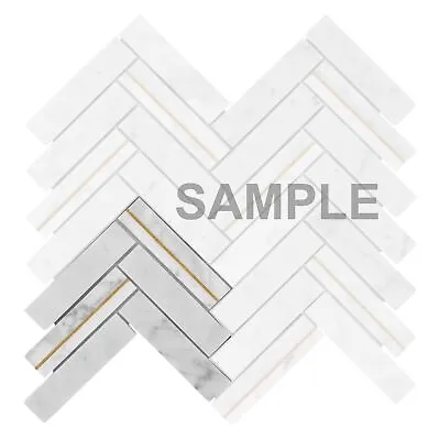 Carrara White Marble Stone Gold Metal Inlay Herringbone Kitchen Tile Backsplash • $3.99