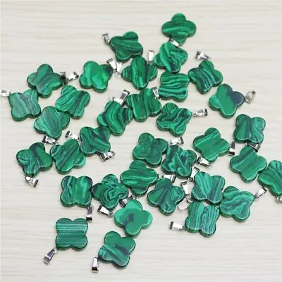 50pcs Artificial Malachite Stone Four Leaf Clover Pendant Bead Jewelry 20X20mm • $31.34