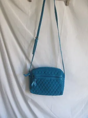 Vera Bradley Quilted Purse Solid Blue Teal Turquoise Shoulder Zipper Pocket Bag • $29.99