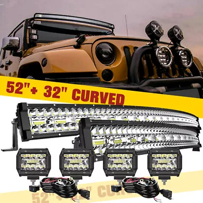 52'' LED Light Bar + 32'' + 4  Pods For Jeep Wrangler TJ YJ CJ Combo Driving 30 • $139.99