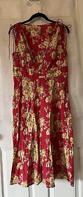 Vintage April Cornell Red Floral Print Sleeveless Dress S Cottagecore • $54.95