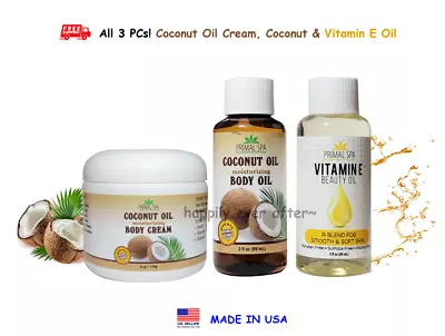 All 3 PC!  Coconut Cream Coconut Oil & Vitamin E Oil Set *MADE IN USA* • $11.99