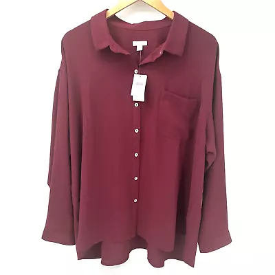 J Jill Blouse Womens 2X Burgundy Bordeaux Button Up Long Sleeves Shirt NEW $99 • $39.99