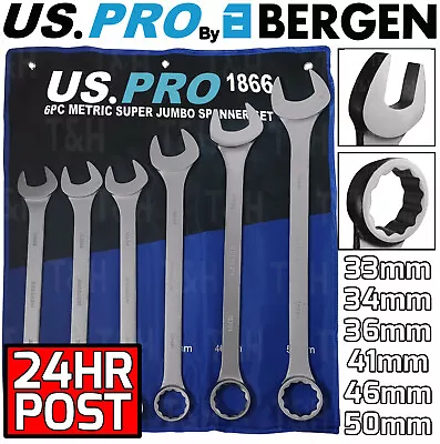 US.PRO JUMBO Spanners 6pc Combination Spanner Wrench Set 33 34 36 41 46 50mm • £72.95