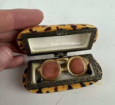 Porcelain Hinged Trinket Box Sunglasses Case Leopard Print Limoges 3” Retro Art • $19.99