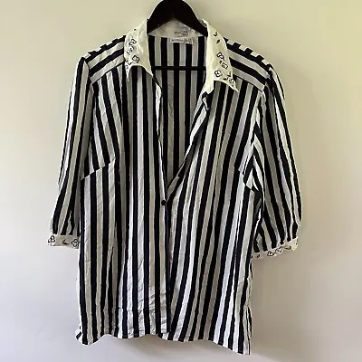 Vintage Womens Blouse Shirt Top Size 18 Edwardian Style Blue White Striped Boho • £6.45