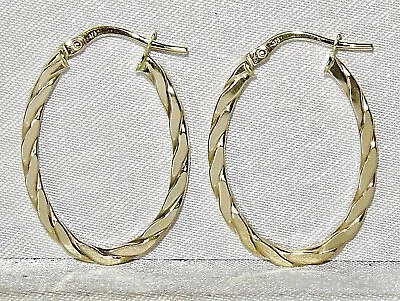 9ct Yellow Gold Ladies Twisted Oval Creole Hoop Earrings • £54.95