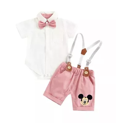 Mickey Mouse Disney Smash Cake Outfit First Birthday Clothes Suspenders Disney • $25