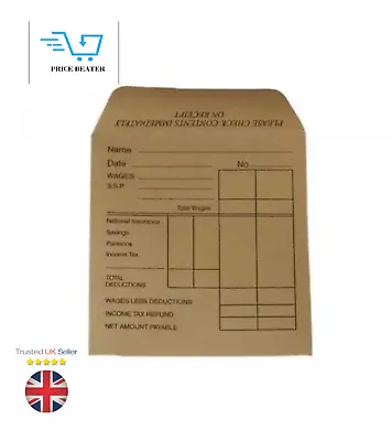 £3.49 • Buy 80X Quality Wage Slip Packet/Dinner Money Envelopes Brown Manilla Self Seal 4250
