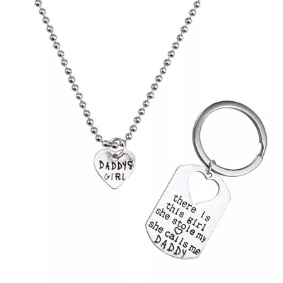 Keyring Father Daughter Keychain & Daddys Girl Necklace Set   Gift • $8.17