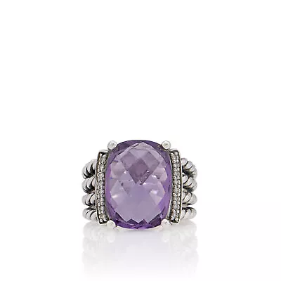David Yurman Sterling Silver Diamond Amethyst Wheaton Ring - Size 7 • $530
