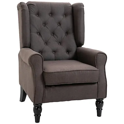 HOMCOM Accent Armchair Home Furniture Retro Tufted Club Wood Fabric Brown • £146.99