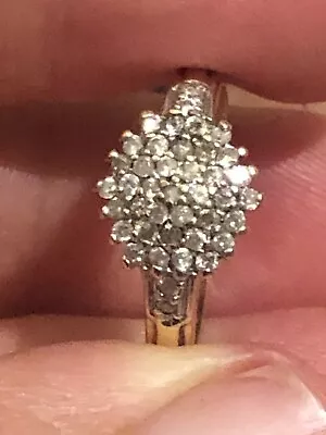 Beautiful Diamond Cluster Ring 375 9K Yellow Gold Hallmarks MDR 17mm Across Sz N • $300