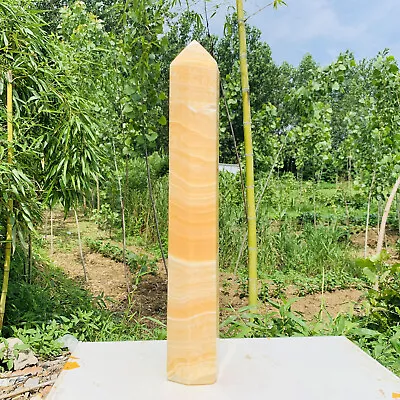 7.64LB Natural Yellow Calcite Obelisk Quartz Crystal Tower Point Healing Decor • $35