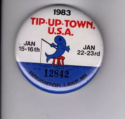 1983 Tip Up Town Badge Pin Pinback-michigan Dnr Deer Bear Fishing Patch License • $4.99