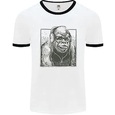 £12.99 • Buy Gorilla With Headphones DJ Dance Music Mens White Ringer T-Shirt