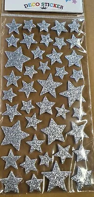 1x Sheet Foam 3D Silver Glitter Star Kids Reward Stickers Craft UKSeller FreeP&P • £2.95