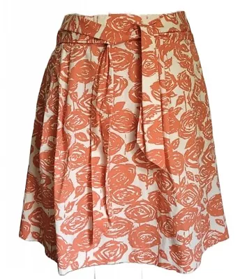 J Crew A Line Skirt Orange Rosita Floral Pleated Sash Bow Belt Pocket Size 2 • $14.99