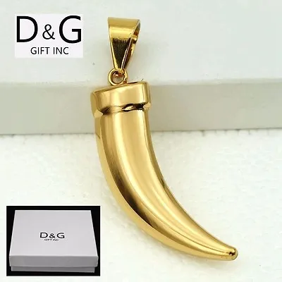 DG Men's Stainless Steel.Wolf Fang Tooth 58mm Charm Gold Plated BOX • $13.99