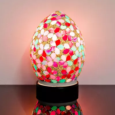 Pink Flower Small Mosaic Glass Egg Lamp Multi-coloured Lighting Egg Shaped Light • £24.99