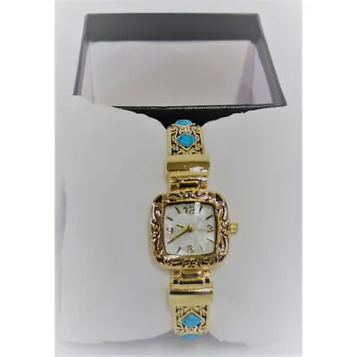 Pavana Women's Stainless Steel Gold Toned And Turquoise Bangle Watch • $19.99