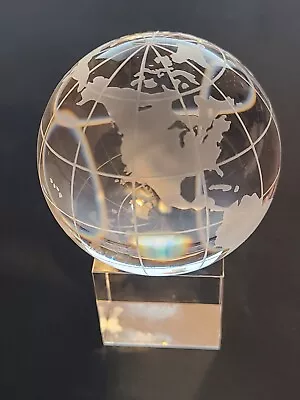 Vintage Crystal Glass World Globe Paperweight With Base. Clear And Etched. 3... • $14.99