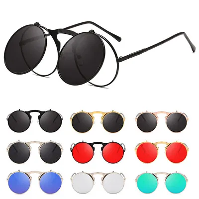 Vintage Retro Flip-up Steampunk Sunglasses Hipster Hippie Circle Round Glasses • $10.98